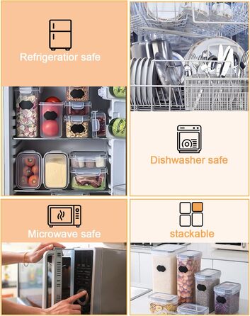 Набір контейнерів для зберігання Heucheey 25 шт. - Органайзер для кухні, контейнери для продуктів з кришкою, набір для зберігання з мірною ложкою, маркувальником, наклейками, щіткою