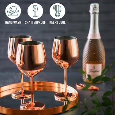 Набір з 4 великих келихів для вина Oak & Steel Roségold (0.5 л, 21 x 9 см) - міцне скло, подарунковий набір