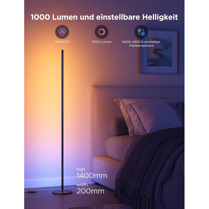 Govee LED-лампа настільна RGBIC з Wi-Fi, диммування, сумісна з Alexa та Google Assistant, 16 мільйонів кольорів, 58 режимів, музичний режим, DIY для ігор та спальні (чорний, 2 шт.)