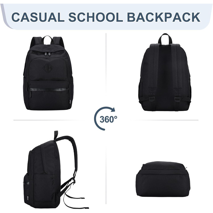 Рюкзак RAVUO для чоловіків та жінок, 15.6 дюймів, водонепроникний, для підлітків, шкільний, туристичний, чорний