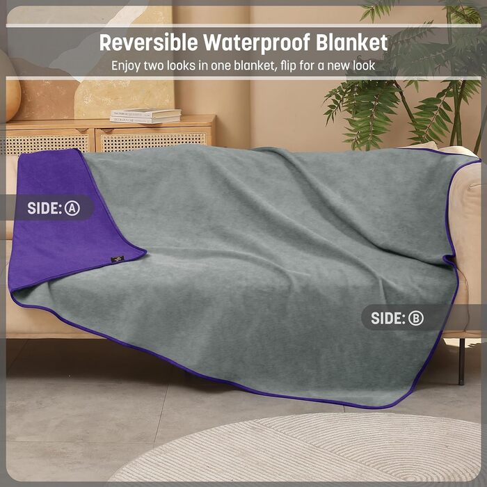 Водонепроникний килимок для собак Kritter Planet, м'який, захист від сечі, для дивану, ліжка, авто, меблів, XXL (229 x 203 см), (XL(203 x 152 см), фіолетовий/темно-сірий)