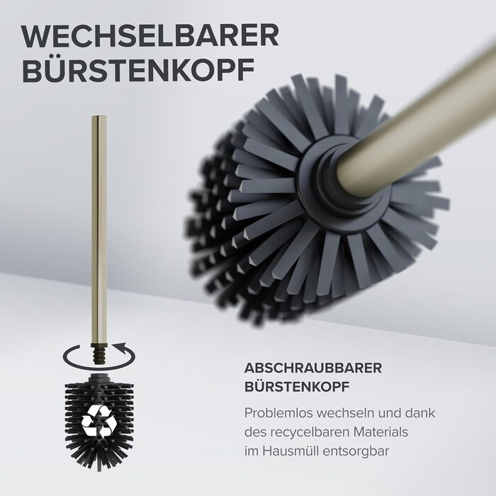 Набір для чищення унітазу Ovimar Finnkona з кріпленням на стіну без свердління | Силіконова щітка для унітазу з вентиляцією | Виготовлена з порошково-пофарбованої нержавіючої сталі | Змінний насадка для унітазу (золота)