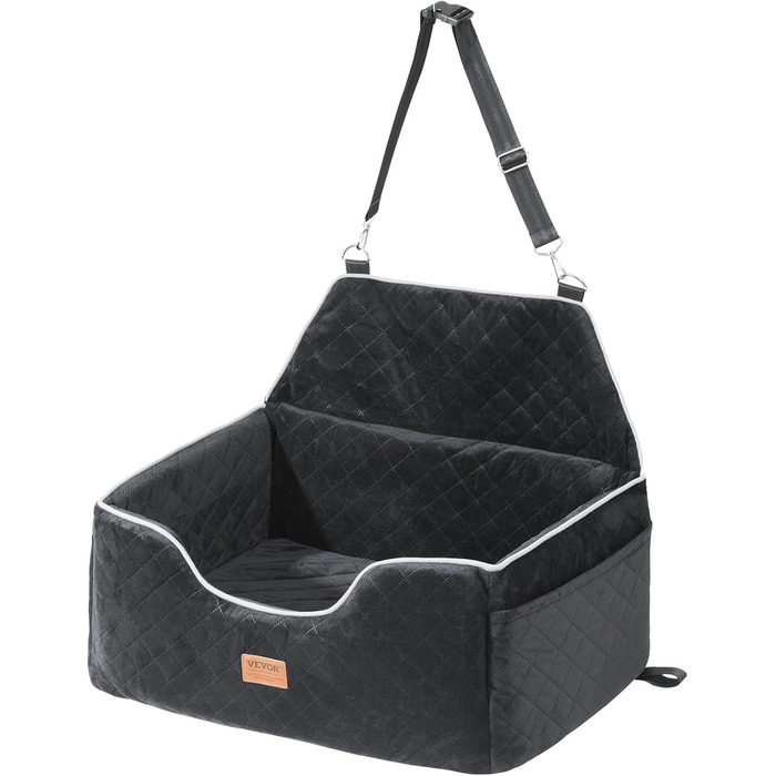 Автокрісло для собак VEVOR, чорне, велике (до 25 кг) з підсклянником та безпечною шлейкою