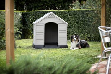 CURVER Dog House - Gray, Waterproof & UV Resistant - Recycled PVC - Large Dog Size - 95x99x99cm
