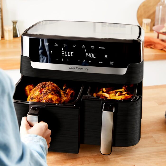 Tefal EY9018 Dual Easy Fry Double Chamber Air Fryer | 5.2/3.1 L Capacity | two independent drawers | 7 automatic programs | energy-saving | Black Dual 8.3L Black