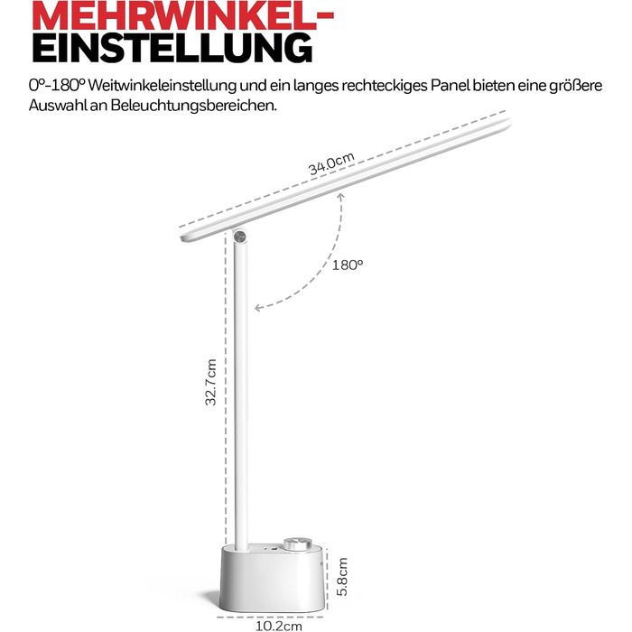 LED-лампа Honeywell H01 Pro Sunturalux™ з USB-портом для зарядки, 3 режими, регулювання яскравості, для дому, офісу та читання