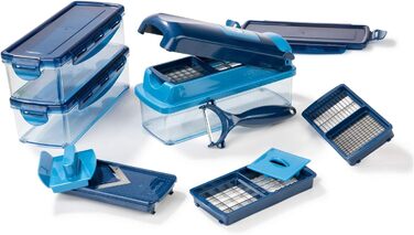 Набір для нарізки овочів Genius Nicer Dicer Smart (14 шт.) - набір для нарізки кубиками, соломкою, слайсами та чвертями з рецептами. Салатний слайсер, овочевий слайсер, гурковий слайсер (блакитний)