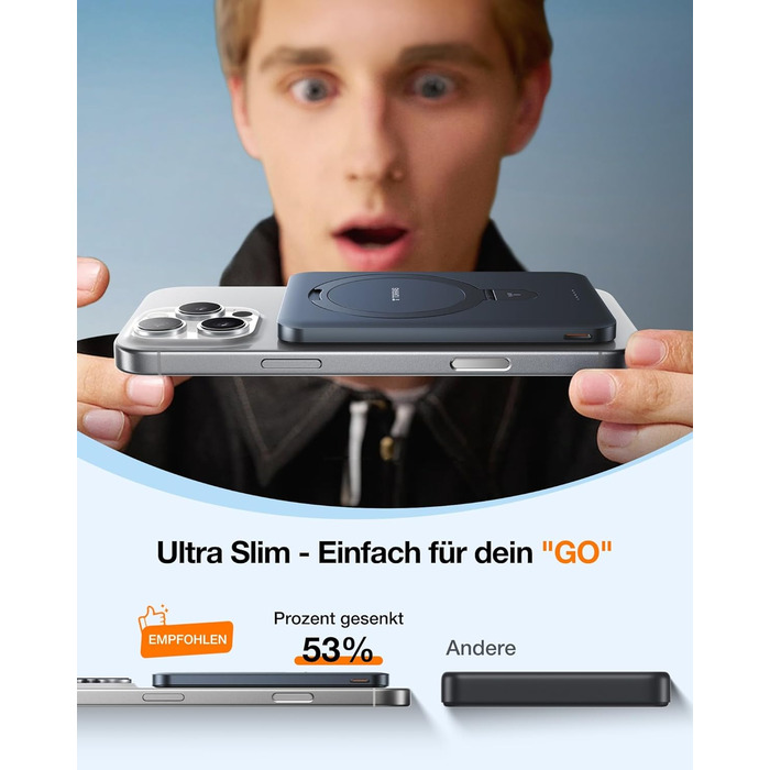 Портативний зарядний акумулятор TORRAS 5000mAh з MagSafe, USB-C, 22.5W PD, для iPhone 17 Pro Max та інших моделей, чорний