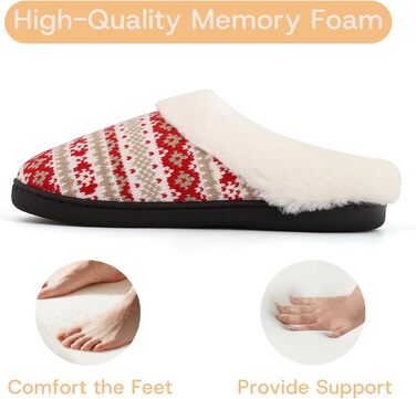 Тапочки жіночі зимові теплі з підкладкою з Memory Foam, плюшеві, м'які, антиковзні (42/43 EU, Червоні)