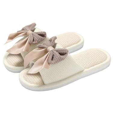 Жіночі домашні тапочки з льону, дихаючі, з антиковзкою підошвою, м'які, відкриті, для дому (бежеві, 40/41 EU)