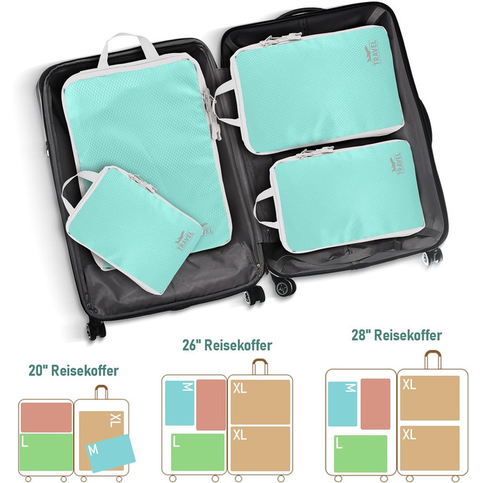 Органайзер для валізи Kompression: набір кубів для пакування, компресійні мішки для подорожей, аксесуари для валізи (блакитний)