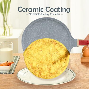 RANX INGST Crepe Pan with Removable Handle 20 cm - Non-Stick Ceramic Coating - Pancake Pan with Batter Spreader - Blue Blue 20 cm