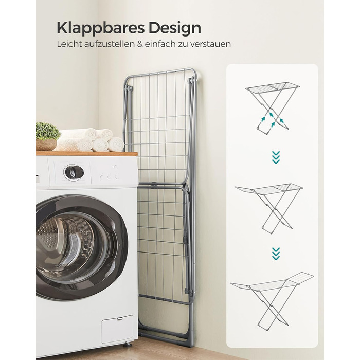 SONGMICS Сушарка для білизни, розкладна, для дому та вулиці, біла LLR540W01 (Сірий)