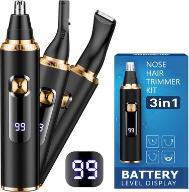 Триммер для носа, вух та брів Herren 3-в-1 з LED-дисплеєм, USB-C, IPX7 (Золотий)