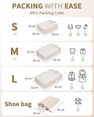 ECOHUB Luggage Organizer Set, 6-Piece Packing Cubes with ID Tag, Recycled Packing Cubes for Travel, Lightweight Packing Bags for Suitcases, Breathable Travel Backpack Organizer, Patent Pending (Beige)