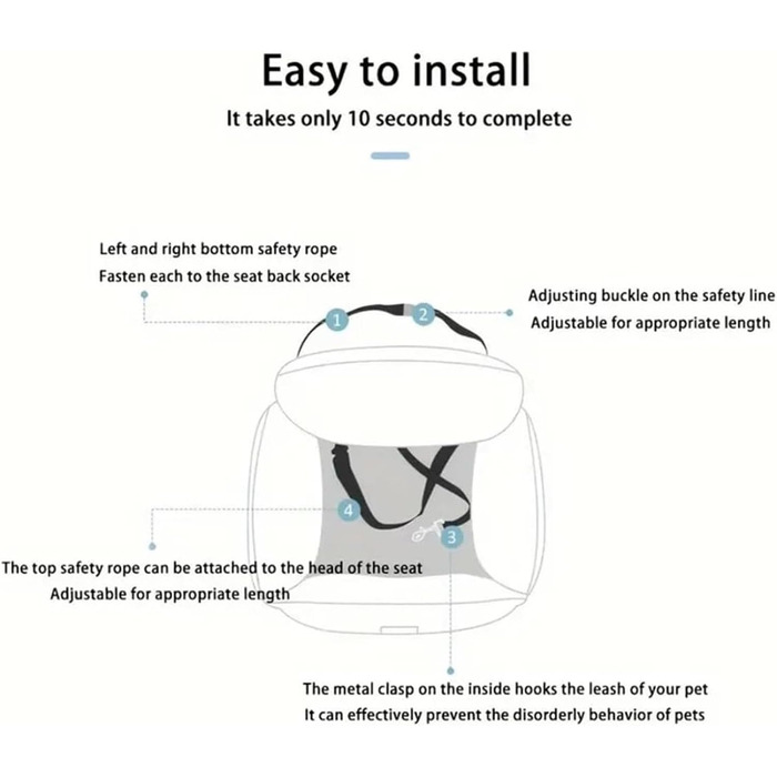 Автокрісло для собак | Підстилка-ліжко в авто | Знімне автокрісло для тварин | Безпечний крісло-ліжко для собак | М'яке, тепле автокрісло-ліжко для собак, сірий колір