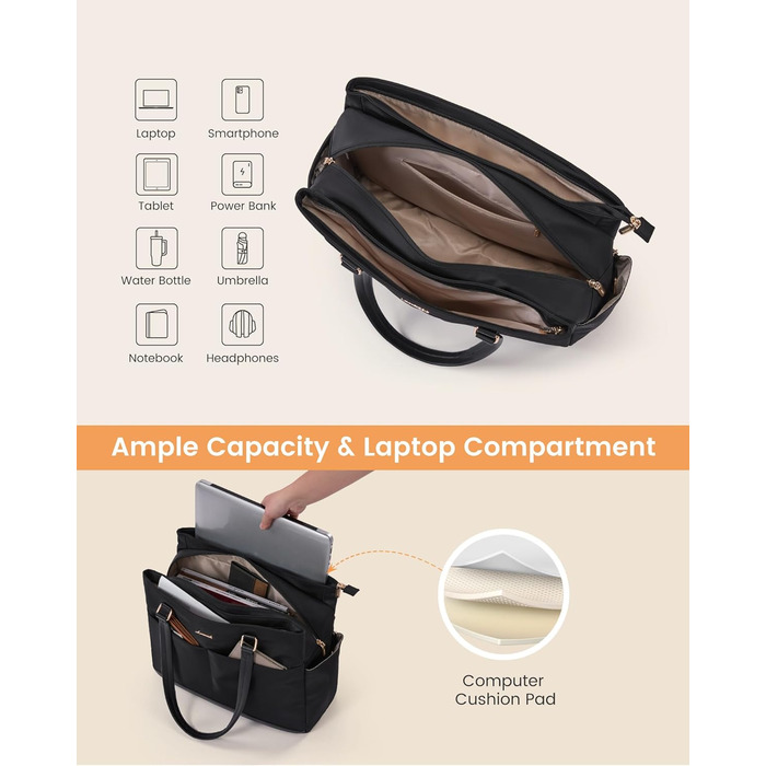 Сумка для ноутбука LOVEVOOK, велика шопер-тоут для жінок, бежево-зелена (15.6 дюймів) - для роботи, університету, офісу