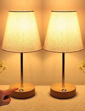 LED настільна лампа акумуляторна бездротова 3000mAh з торшетом, сенсорне регулювання яскравості, портативна, для дому та вулиці (2 шт. з імітацією текстури дерева)