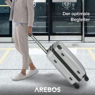 Набір валіз Arebos 4шт з ABS-пластику | Чотири валізи S-M-L-XL | Валіза-троль | З телескопічною ручкою та замком-блискавкою | 360° колеса | Сріблястий колір