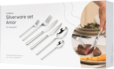 Набір столових приборів 36 предметів з нержавіючої сталі 18/0 на 6 осіб, сріблястий: ножі, виделки, ложки, ніж для стейка, виделка для торта, для повсякденного використання та прийому гостей, безпечні для посудомийної машини