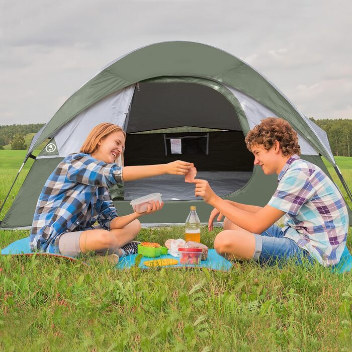 Намет кемпінговий 3-місний UNP Campingzelt: Водонепроникний, вітростійкий, з захистом від дощу, легкий у встановленні, купольний (Світло-зелений)