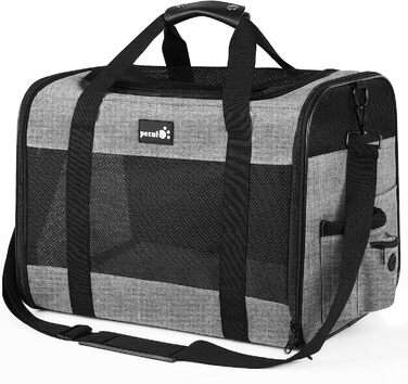 Транспортна переноска для котів та собак Pecute (до 6 кг), сіра, L (44 x 33 x 32.5 см), з регульованим плечовим ременем