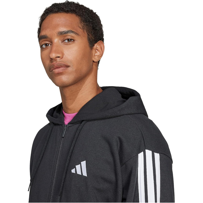 Чоловіча толстовка-худі Adidas Essential Three Stripes на блискавці, френч-террі, чорна/біла, розмір XL