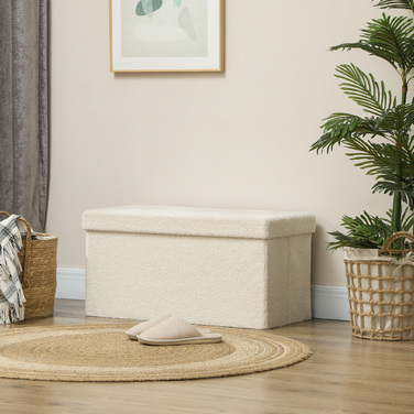 HOMCOM Storage Bench, Folding Bench, Upholstered Bench with Velvet Look, Ottoman Bench for Entrance Hall, Bedroom, Living Room, 76 x 38 x 38 cm Cream White | Aosom