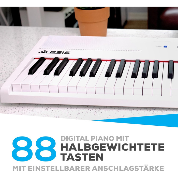 Електронне піаніно Alesis Recital - E Piano 88 клавіш з напівзваженими клавішами, динаміками, 5 преміум-звуками, виходом для навушників, підписка на уроки гри на клавіатурі (біле)