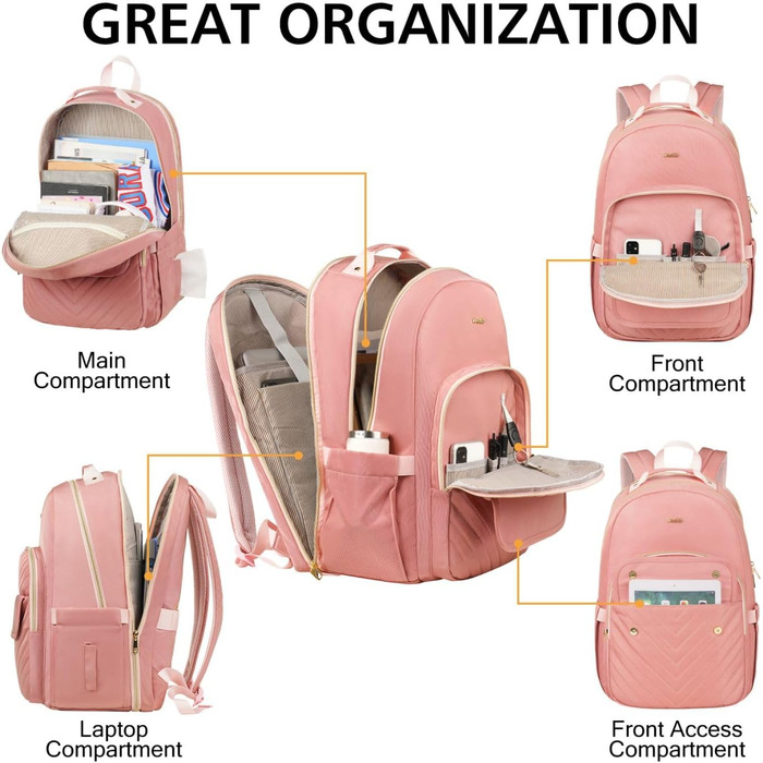 Жіночий рюкзак для ноутбука 17,3 дюйма: стильний рюкзак для дівчат-підлітків, студентів та вчителів, ідеальний для навчання, роботи та офісу (15.6', Рожевий)