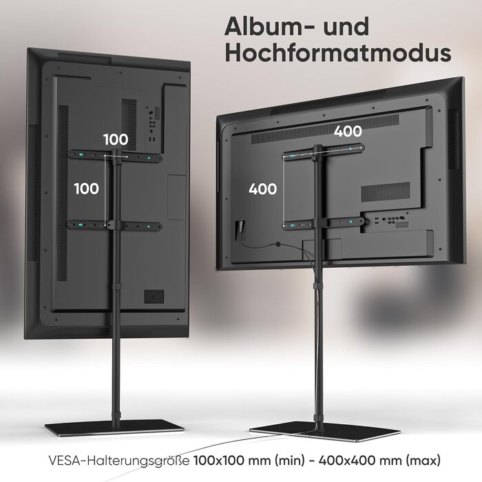 Підставка для телевізора ONKRON TS5065-B: поворотна, регульована по висоті, для телевізорів 30-60 дюймів, до 41 кг, VESA 400x400, з загартованого скла, чорна