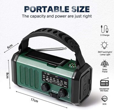 Радіо TKMARS на сонячній батареї 20000mAh з ручним заводом, FM/AM, SOS-сигнал, ліхтарик, компас. Зарядка телефонів USB