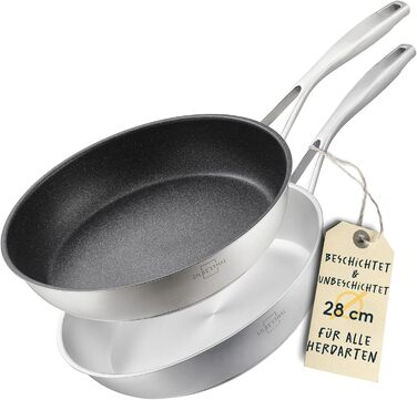 Набір сковорідок SILBERTHAL з нержавіючої сталі (2 шт.) 28 см - антипригарне та без антипригарного покриття, придатні для духовки та мийки