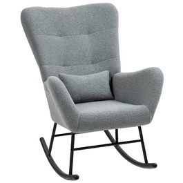 HOMCOM Rocking Chair, Rocking Armchair with Teddy Fabric Look, Armrests, Still Chair with Wooden Skids, Lumbar Pillow, Relax Chair with Side Pocket for Living Room, Bedroom, Grey | Aosom