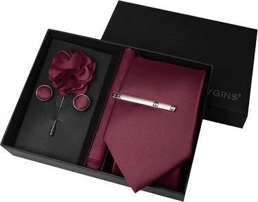 Набір краватки з твіду JEMYGINS для чоловіків: краватка, нагрудна хустинка, краватки-кліпси, запонки та брош. Колір: каштановий. Ідеально для вечірок, ділових зустрічей та весіль.