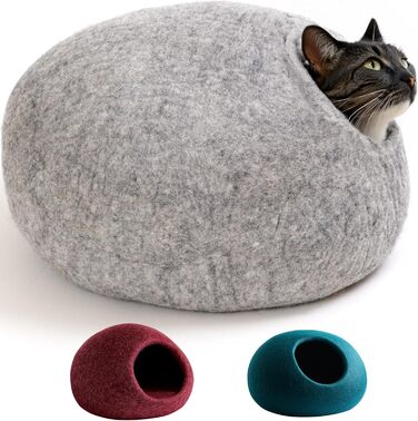 Cat Cave Cat Bed Cat House XL – also suitable for large cats – robust on the outside & cuddly soft on the inside – 5 colors – finest wool – Light Grey