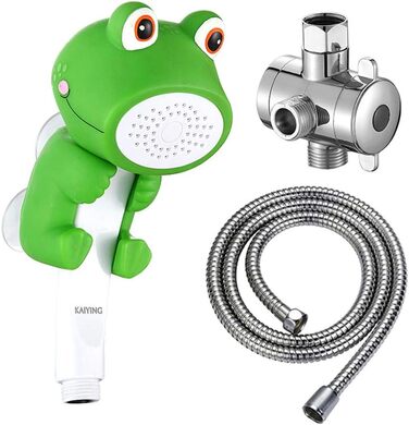 KAIYING Kids Showerheads, Cartoon Water Flow Sprinkler Shower, Shower Head Attachment for Toddlers, Baby Handheld Shower Head Bathroom Accessories, Kids Shower Attachment (J:Showerhead (Frog) + Hose + Diverter Valve)