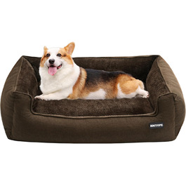 HMTOPE Dog Bed, Dog Sofa, Dog Cushion, Dog Basket, Removable and Washable, 110 x 86 x 26 cm (L 90 x W 75 x H 25 cm, Brown)