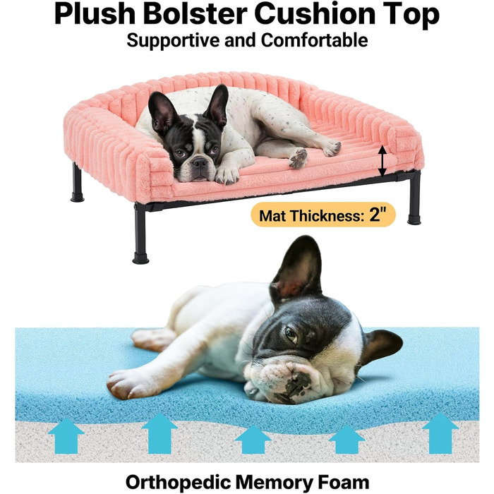 Ліжко для собак Veehoo, софа для маленьких собак, м'яка, з ортопедичним матрацом, 60x45x10 см, білий слонової кістки (рожевий)