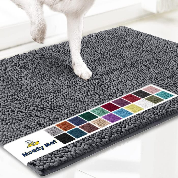 Килимок Muddy Mat® для підлоги та домашніх улюбленців, суперпоглинаючий мікрофібра, нековзний, товстий, праний, для кухні, ванної, спальні, приміщення й вулиці, сірий, розмір M, 76,2x48,3 см