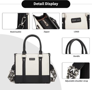 Сумка жіноча Miss Lulu середнього розміру через плече з текстурою лічі, з внутрішніми кишенями для роботи, відпочинку та повсякденного використання (чорний)