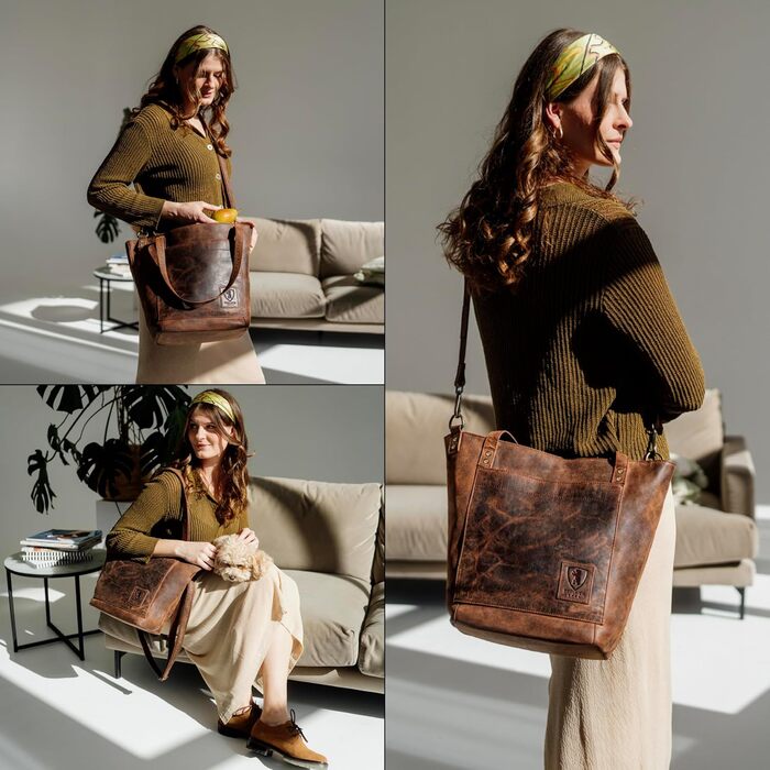 Сумка жіноча шкіряна через плече Berliner Bags Verona Vintage (Earth) - велика шопер сумка з YKK блискавкою