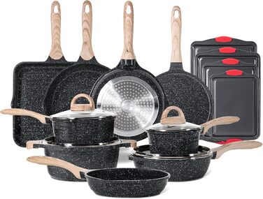JEETEE 23-Piece Nonstick Granite Cookware Set - Induction Compatible, Pink Cookware Set for All Cooktops - Perfect Housewarming Gift