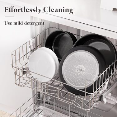 Набір посуду з кераміки, 17 предметів: каструлі та сковорідки, антипригарне покриття, для індукційних плит, без PFAS/PFOA, чорний