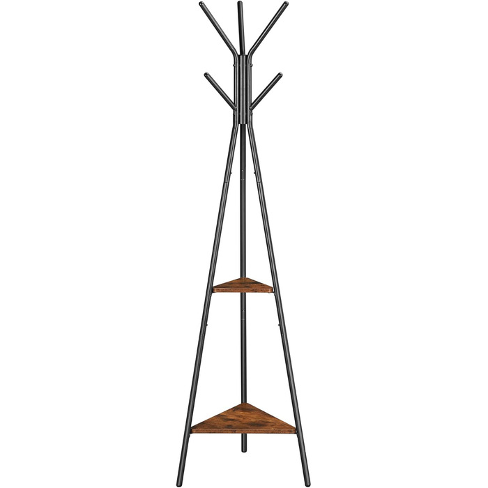 VASAGLE Coat Rack in Tree Shape, Clothes Rack, Freestanding Wardrobe, Industrial Design, with 2 Shelves, for Clothes, Hats, Bags, Vintage Brown-Black RCR16BXV1
