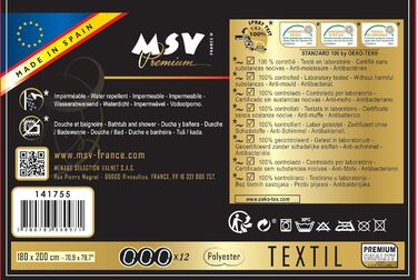 Штора для душу MSV Cotexsa 142102 Premium 'Mosaik' оранжева 180x200 см, антибактеріальна, з кільцями, поліестер, Іспанія