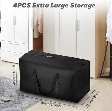 4 Pack Extra Large Travel Duffel Bag, Foldable, Waterproof, 600D Oxford Cloth, Durable Travel Bags for Men and Women, Strong Moving Boxes for House, Luggage Bags, Black, Travel