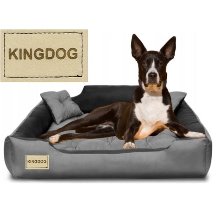 KingDog Microfiber Dog and Cat Bed with Two Cushions, Dog Cushion, Dog Basket, Pet Bed, Washable, Waterproof Material (Inner Dimensions: 40x30cm / Outer Dimensions: 55x45cm, Grey/Black)