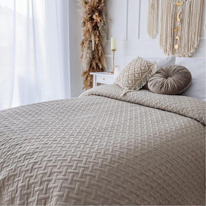 Day blanket 200x220 Bedspread Bed cover Sofa cover Quilted blanket Sofa blanket Throw blanket Bed covers XXL Coverlet Quilted day blankets quilted Quilt Bedspread (240x260cm, Beige)