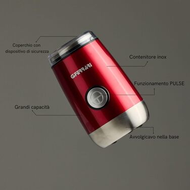Кавомолка Ferrari G20076 CafExpress: потужність 150 Вт, подрібнювач спецій та кави, функція Pulse, нержавіюча сталь, червона